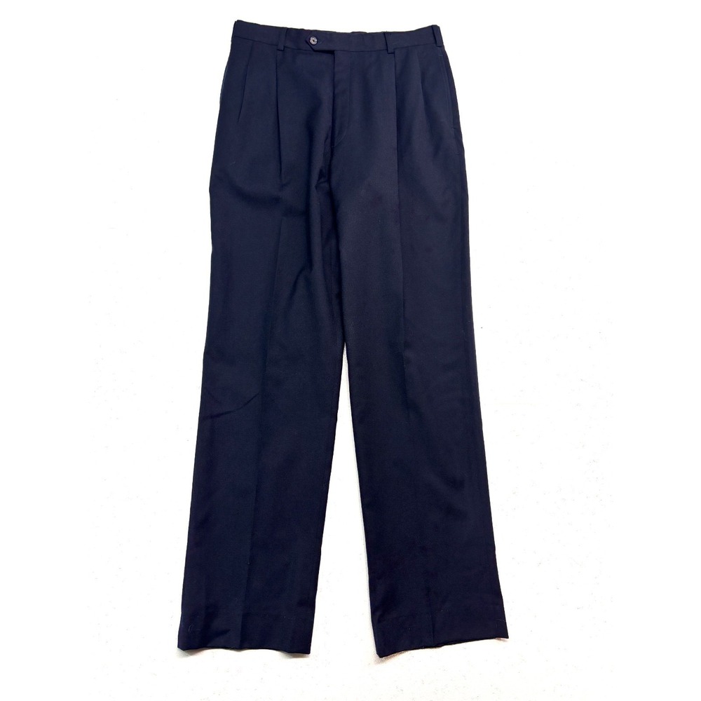vtg Austin Reed 32x35 Navy Blue Flannel Wool Dress Suit Pants Pleated Trouser